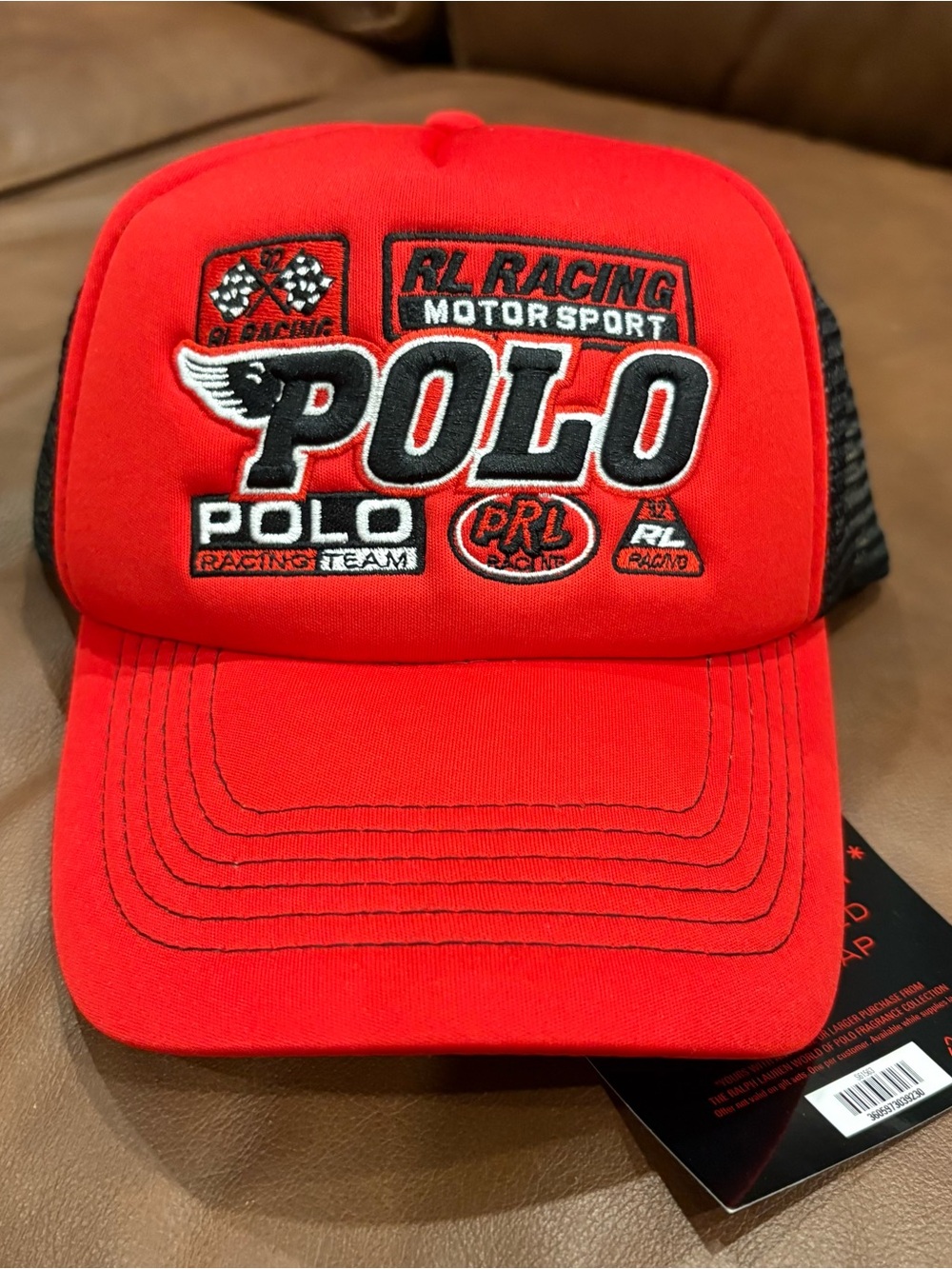 Ralph Lauren Fragrances Hat Cap Mens One Size Red Trucker Mesh Racing NWT